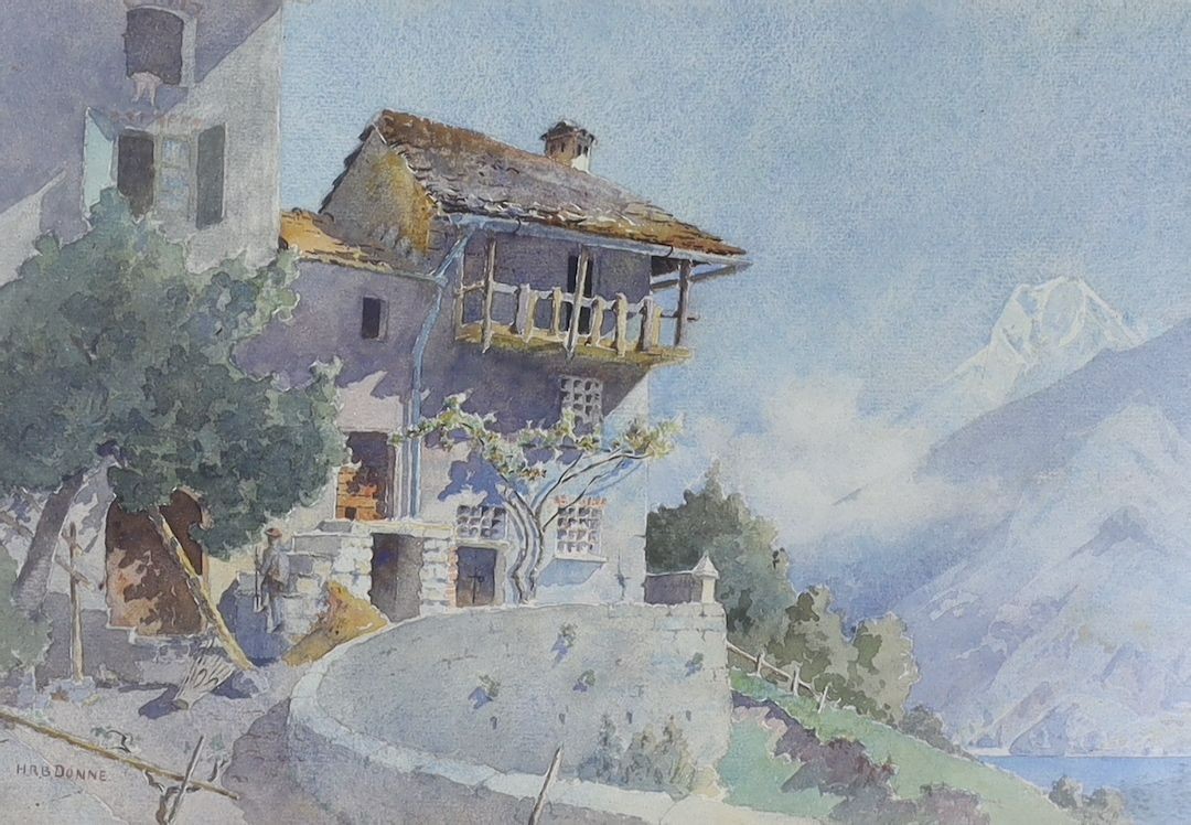 Henry Richard Beadon Donne (d. 1939), watercolour, Alpine cottage, signed, 24 x 34cm